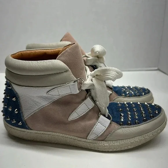 Sandro Albatorock Sneakers High Top Lace Up Shoes Leather Suede Wedge Blue US 9 - Picture 4 of 10